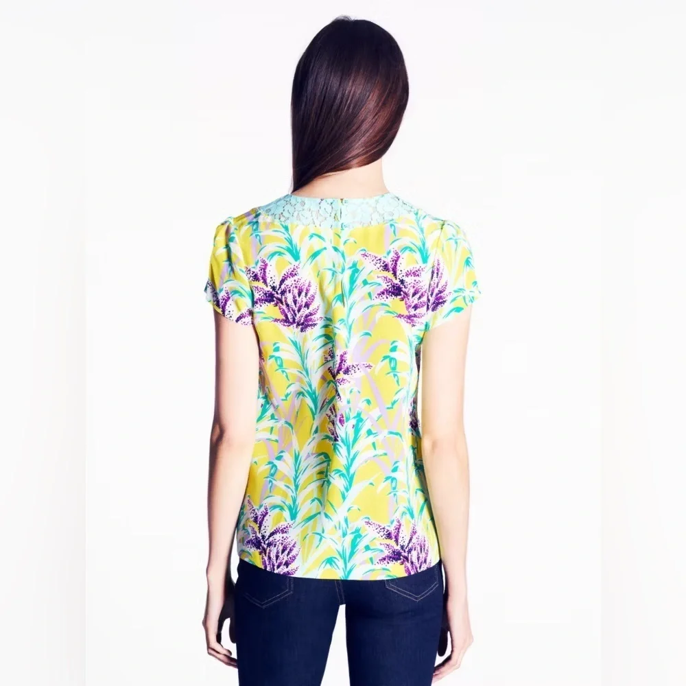 KATE SPADE 100% Silk Spring Easter Floral Lace Blouse Size 6 VGUC
